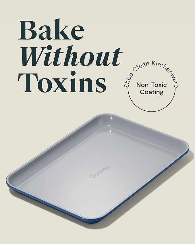 Caraway Nonstick Ceramic Small Baking Sheet (9x13”) – Non-Toxic, PTFE & PFOA Free – Oven Safe – Aluminized Steel Core – Mini Sheet Pan for Baking, Roasting & More - Navy