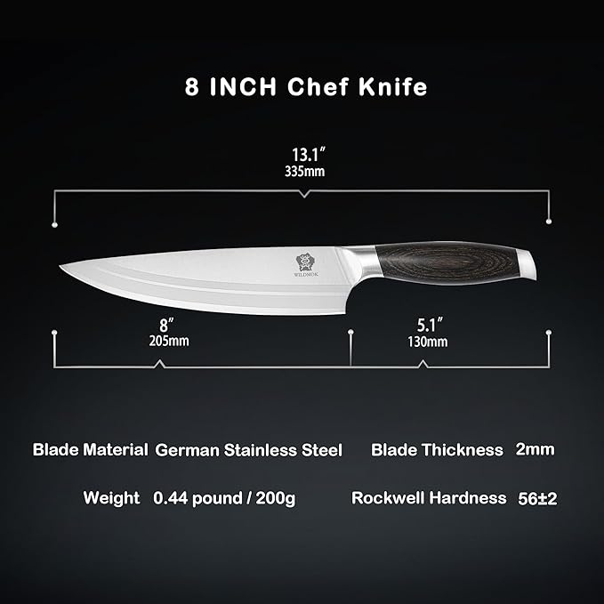 WILDMOK Chef Knife 8 Inch, German Steel Kitchen Knives Chef's Knives with Pakka Wood Handle, Gift Box