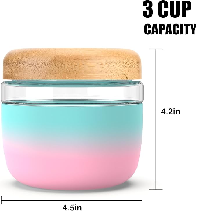 Tronco 24 oz Glass Container with Bamboo Lids, Food Storage Bowls for Soup, Stew & Overnight Oats, Meal Prep, Glass Lunch Bowl Container 100% Leak & Spill Proof, Airtight, BPA-Free- Ideal Gifts