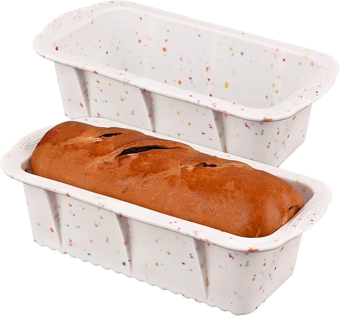 Sakolla 2 Pack Silicone Bread Loaf Molds, Nonstick Easy Release Rectangle Silicone Loaf Pan for Baking Cake, Meatloaf, Banana Bread, Brownies, and Quiche (Confetti)