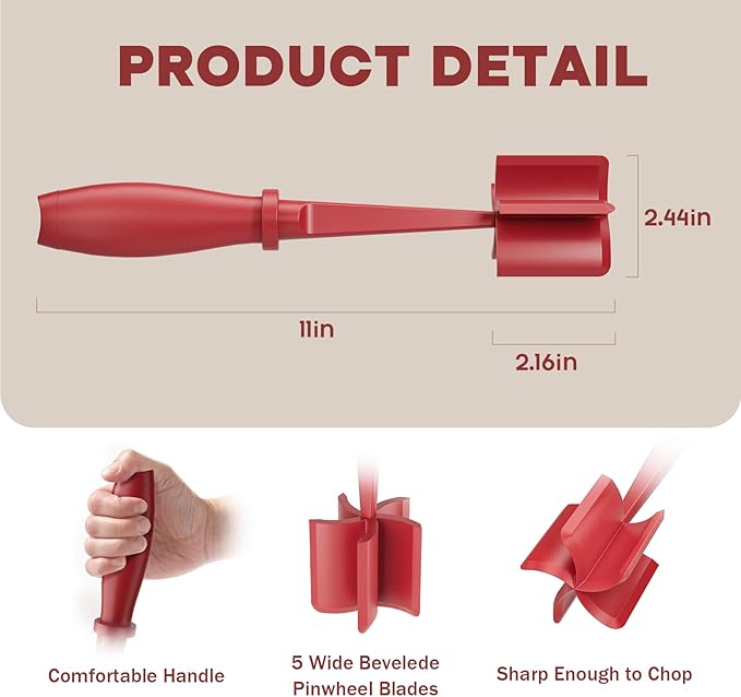 2 Pcs Meat Chopper, Upgrade Hamburger Grinder, Premium Heat Resistant Meat Masher for Ground Beef, Ground Turkey and More, Non Stick Mix Chopper, Hamburger Smasher Safe-Red