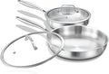 DELARLO Tri-ply Stainless Steel Frying Pan Set with Lid 10" 12" Induction large Skillets Chef's Pan,Pots and Pans Set Kitchen Cookware Set Suitable for All Stove
