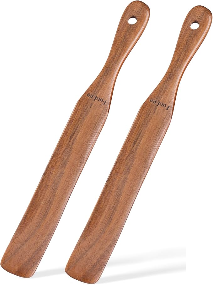 2 Pack Wooden Spurtle for Sourdough Starter, Mixing, Reaching Bottom of Jar, Dough Whisk, Long Handle Jar Spatula, Spurtles Kitchen Tools Teak Wood Kitchen Utensils kit for Baking, Cooking
