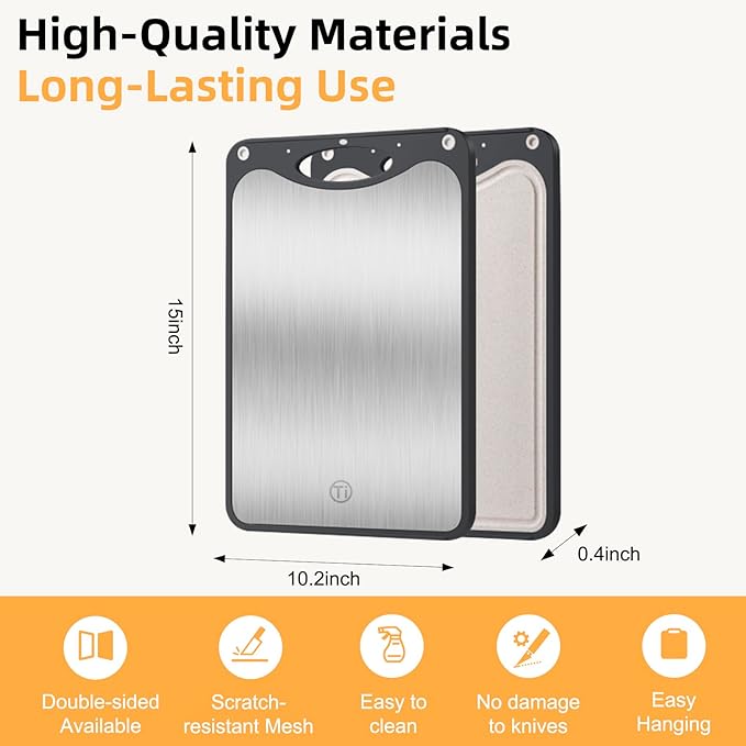 Titanium Cutting Board for Kitchen，Suitable for Handling Meat and Vegetables，Cutting Board Double Sided Food Grade，Pure Titanium and Wheat Straw PP，Dishwasher Safe, Easy to Clean, 15.08 * 10.35 Inches