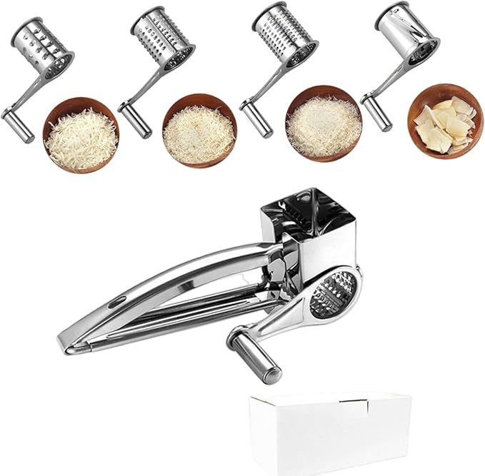 Kitchen Tools Hand Crank Shredder Butter Cheese Grater, Stainless Steel Rotary Grater Handheld Rotary Cheese Grater with 4 Stainless Drum