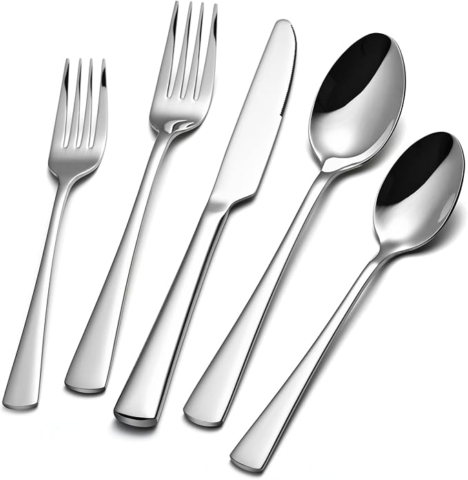 KINGSTONE 18/10 Stainless Steel Flatware, 20-Piece Forged Silverware Set for 4, Mirror Polished Cutlery Set Dishwaher Safe for Home, Restaurant, Wedding, Party