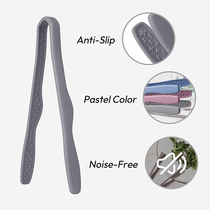 carrotez Mini Silicone Toaster Tongs, Anti-Slip,Non-Scratch Mini Tongs 7 Inch - Modern Grey