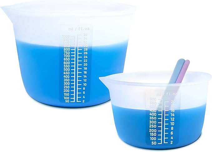 Silicone Measuring Bowl-Epoxy Resin, Fluid Art, Butter, Chocolate-Squeeze Pour Mixing-BPA Free-Large Set of 2 1000ml/36oz(4 Cups) 600ml/20oz(1 Pint)