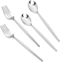 SUT 100Pcs Silver Plastic Silverware - Plastic Spoons and Forks, Disposable Silverware, Plastic Cutlery Set,50 Gold Plastic Forks, 50 Gold Plastic Spoons for Catering, Parties, Dinners, Weddings