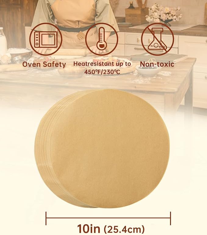 Katbite 200Pcs 10 Inch Parchment Paper Rounds, Unbleached & Non-stick, Precut Parchment Circles for Spring Pan, Storage/Freezing Hamburger Patties