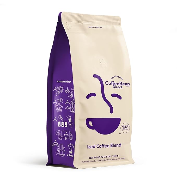 Coffee Bean Direct Iced Coffee Blend, Whole Bean Coffee, Mixed Roast Level, 2.5 Pound Bag (Pack of 1)