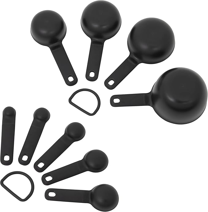 KitchenAid Universal Easy To Read Measuring Cup and Spoon Set with Soft Grip Handle for Maximum Control, Hang Hole and Nesting For Easy Storage, Dishwasher Safe, 9 Piece, Black
