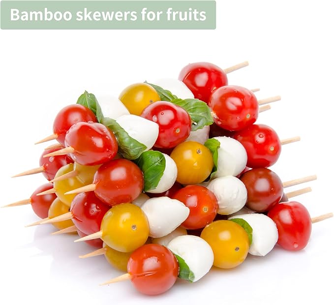 6" Bamboo Wood Skewers for BBQ, Kabob, Appetizer, Fruit, Sausage, Chocolate Fountain, Natural Wooden Barbecue Kebob Skewer Stick, Organic Food Sticks for Grilling, Kitchen (Φ=4mm Thick, 100PCS)