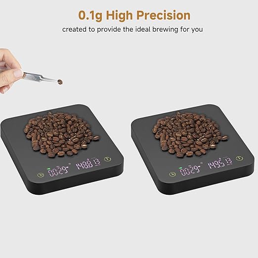 Mini Coffee Scale with Timer, 3kg/0.1g Espresso Scale Rechargeable with Flow Rate Display, Portable Digital Coffee Scale with Multiple Mode Timer for Espresso, Pour-Over, French Press