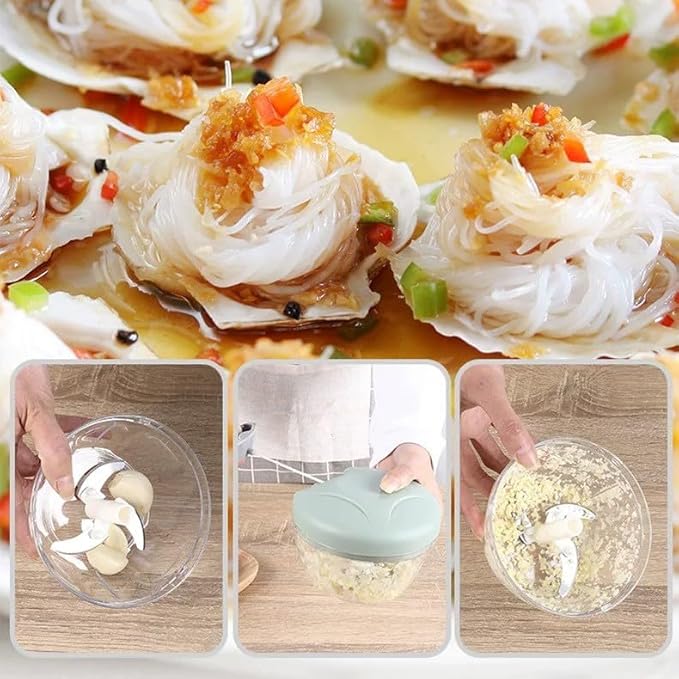 Food Chopper,Garlic Chopper with Container,Vegetable Kitchen Cutter,Pull String Hand Manual Food Processor Sharp Blades Mincer Shredder for Cutting Onions Chili Ginger Seasoning (Green, 900ml)