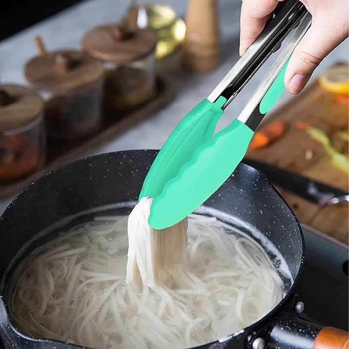 Mini Tongs with Silicone Tips 7 Inches Silicone Cooking Tongs, Set of 3 (Mint)