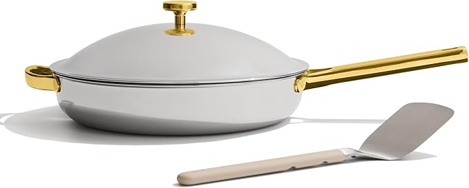Our Place Titanium Always Pan Pro - 10.6” (2.8 Qt) No-Coating Nonstick Skillet | Tri-Ply Titanium & Stainless Steel | Safe for Oven, Induction & All Cooktops up to 750°F | Includes Spatula | Gold
