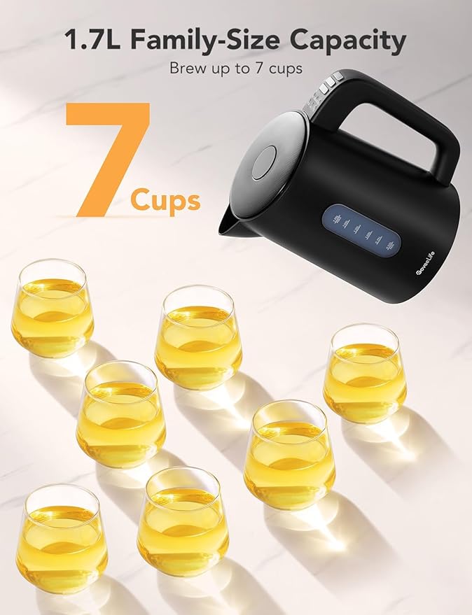 GoveeLife Smart Kettle Temperature Control 1.7L, 1500w WiFi Tea Kettle Electric with LED Indicator Lights, Remotely Control, 2H Keep Warm, 4 Presets Hot Water Boiler for Tea & Coffee & DIY