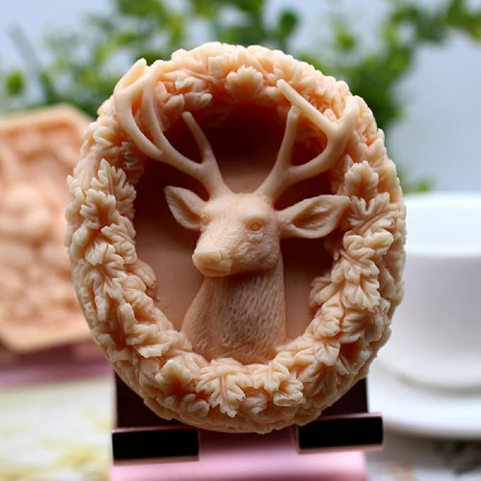 Deer Silicone Animal Soap Mold - Round Shape for Candle and Cake Decoration