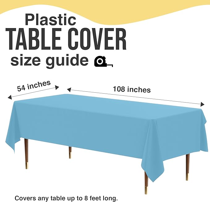 Exquisite 66% Thicker Premium Plastic Table Cloth Rectangle Table Cover 0.5 Mil 6 Pack Sky Blue Table Cloth 54 Inch x 108 Inch Disposable Tablecloth Won't Tear Easily Like Cheap Thin Brands