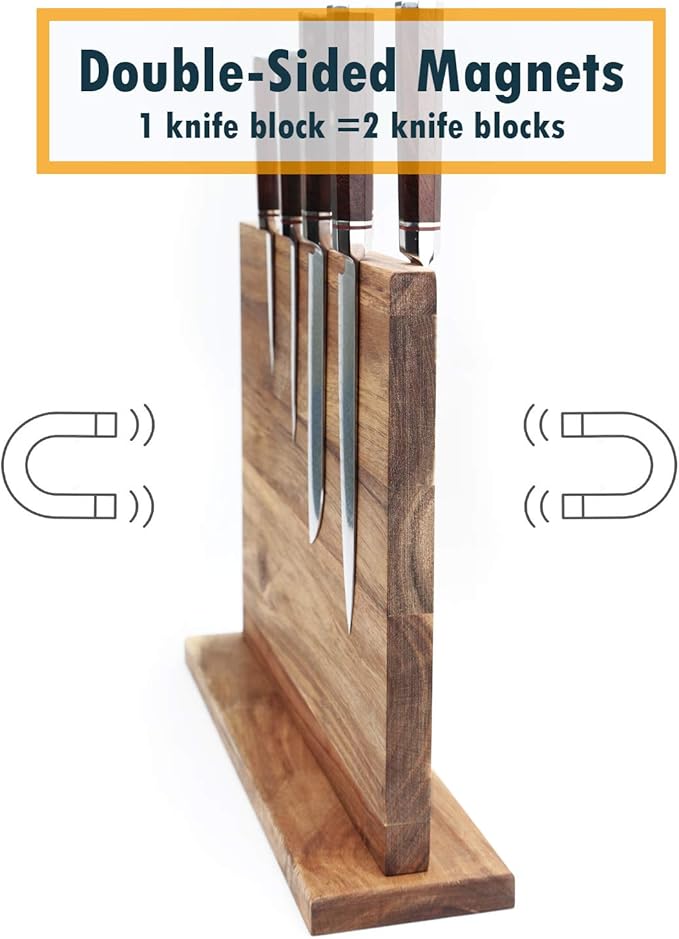 Resafy Large Magnetic Knife Holder,Acacia Wooden Magnetic Knife Block 16 X 12 Inches,Rack Magnetic Universal Stands with Strong Enhanced Magnets Strip Kitchen Storage Cutlery Organizer Without Knifves