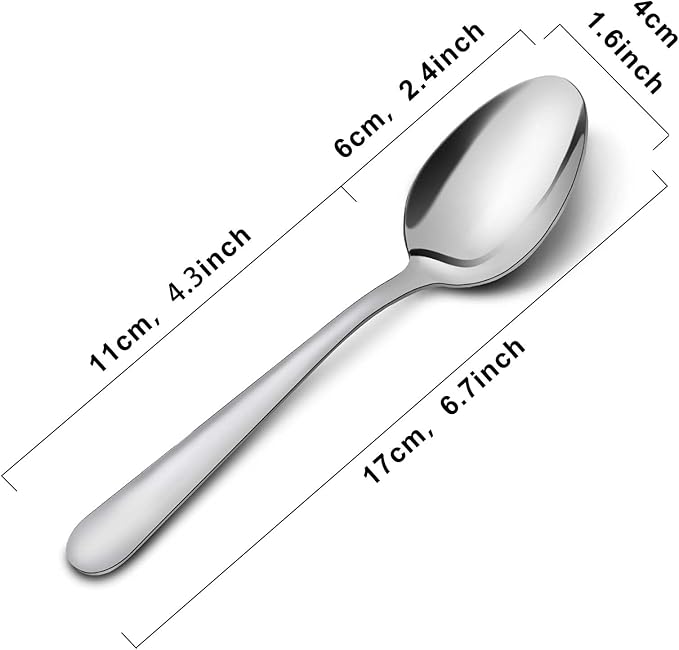 36-Piece Dinner Spoons Set, Funnydin 6.7" Stainless Steel Spoons Silverware, Durable Dessert Spoons, Table Spoon Use for Home, Kitchen and Restaurant - Mirror Polished, Dishwasher Safe