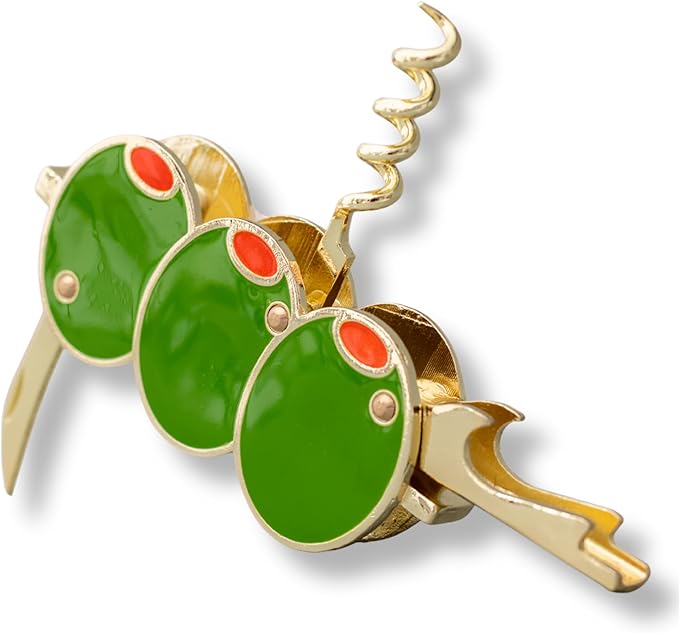 ban.do Novelty Martini Olive Corkscrew and Bottle Opener, Aesthetic Barware and Cocktail Tools (Olives)
