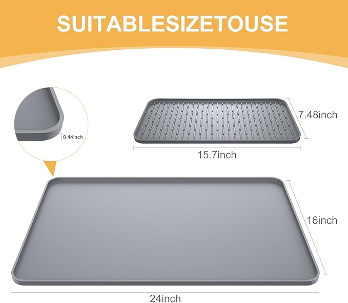 Silicone Coffee Mat, 24'' x 16'' Bar Mat with Detachable Dish Drying Mat for Countertops, Fits Under Coffee Maker, Machine, Espresso Machine, Dish Rack