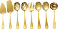 Gold Serving Utensils,8 Pcs Stainless Steel Serving Set with Serving Spoons,Serving Fork,Soup Ladle,Lasagna Server,Pie Server,Polished Serving Utensil Set for Buffet Parties Home,Dishwasher Safe