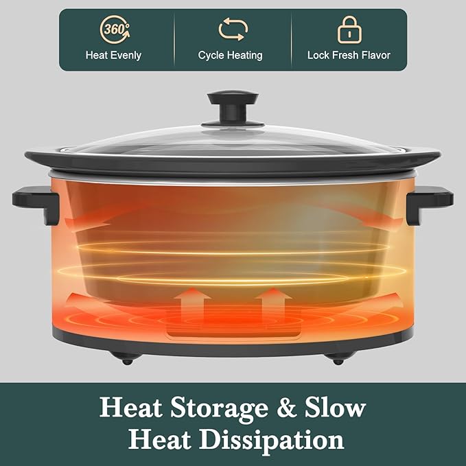 6-Quart Programmable Slow Cooker with Timer Keep Warm - Small Kitchen Appliance for Family Dinners - Serves 6+ People - Heat Settings: Keep Warm(White, Black Liner)