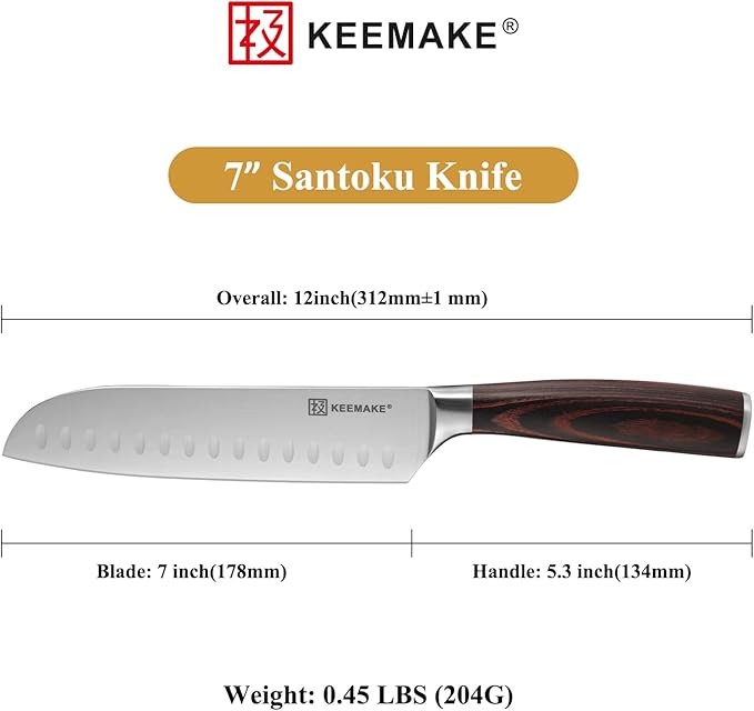 KEEMAKE Santoku Knife Set of 2pcs, Japanese Chef Knife Sets with German High Carbon Stainless Steel 1.4116 Kitchen Knives, Pakkawood Handle Knife for Kitchen