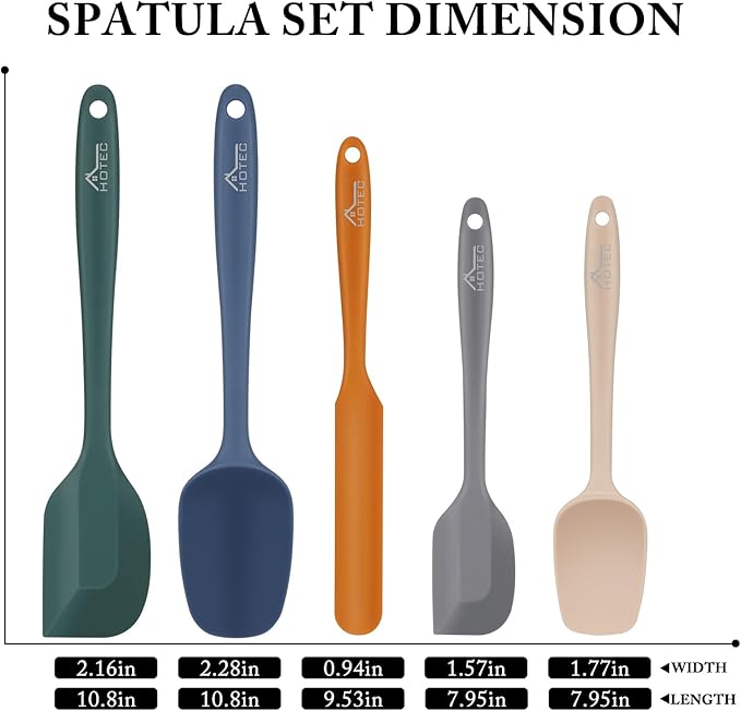 HOTEC Heat Resistant 600℉ BPA-Free Silicone Rubber Spatula Set for Baking, Cooking, and Mixing Non Stick Dishwasher Safe, Neutral Set of 5
