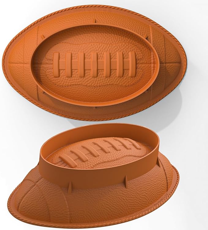 Football Cake Pan with Scraper - 12 Inch Nonstick Football Shaped Silicone Mold for Baking, 3D Breakable Chocolate Mold, Sports-Themed Party