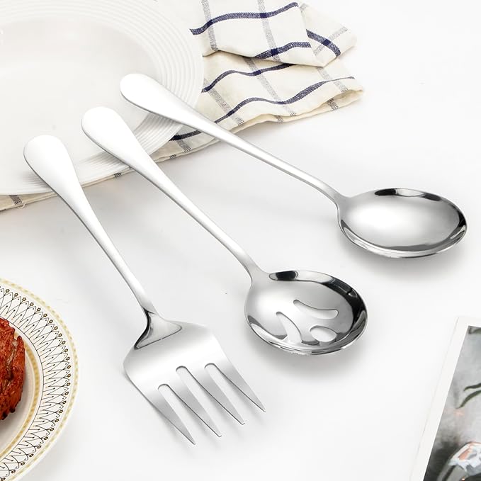 Large Serving Utensils,12 Pcs Stainless Steel Serving Set with Serving Spoons,Serving Fork,Serving Tongs,Polished Serving Utensil Set for Buffet Parties Home,Dishwasher Safe