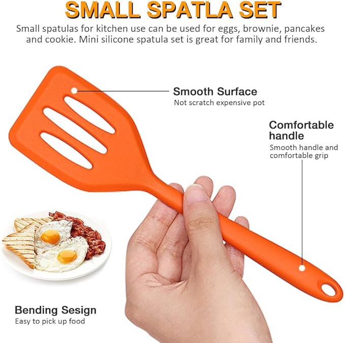 5 Pcs Small Silicone Spatula, Mini Slotted Turner, Small Serving Spatulas for Egg, Steak, Pancake