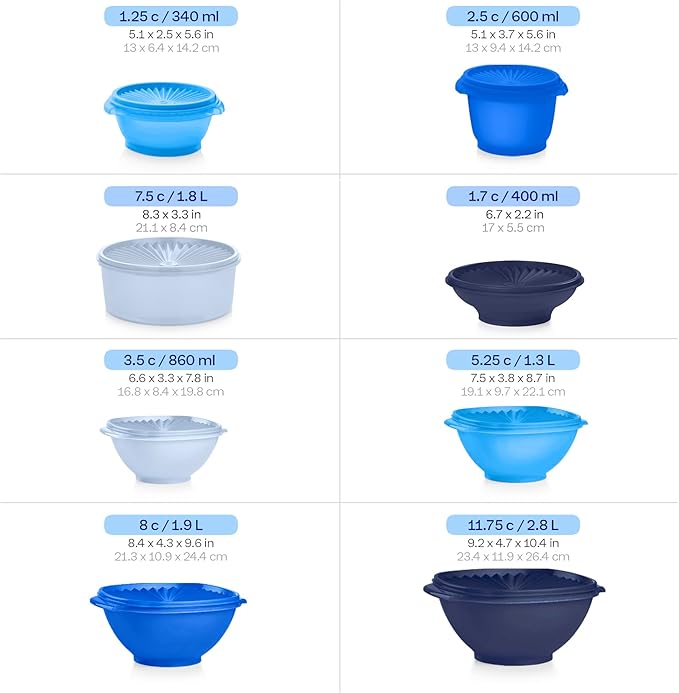 Tupperware Heritage Collection, New 36 Piece Food Storage Container Set in Vintage Blue, Dishwasher Safe and BPA Free (18 containers, 18 lids)