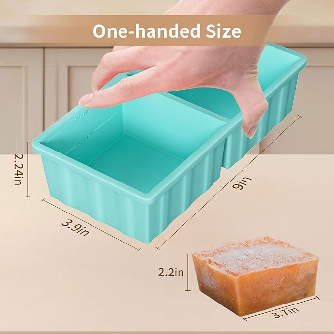 Silicone Freezer Tray for Soup Ice Cubes: 2-Cup Freezing Tray with Lid for Meal Prep - 2Pack Silicon Soup Portion Freeze Trays Make Stock Souped Ice Cube