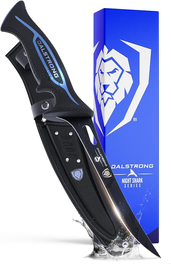 Dalstrong Fillet Knife-Night Shark Series 7”-High Carbon Steel-Titanium Coated Blade-Sharp Kitchen Knife & Outdoors-Polypropylene Handle-w/Sheath-NSF Certified