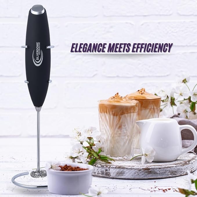 Silverdome's Powerful Handheld Milk Frother, Stainless Steel whisk for Silky Foam in Seconds, Battery Operated(Not Included), Perfect for café-style drinks, Coffee, Lattes, Cappuccino, Hot Chocolate.