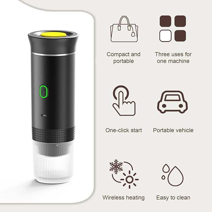 Irishom Portable Coffee Machine, 3 in 1 Cordless Electric Coffee Maker, Work with Capsule and Ground Coffee, Cold Brew and Heating Coffee Maker with 150ml Cup