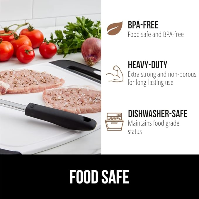 GORILLA GRIP BPA-Free Reversible Kitchen Cutting Board Set of 3, US Designed, Nonporous, Juice Grooves Catch Liquid, Slip Resistant Border, Dishwasher Safe Large Food Chopping Boards, Black Aqua Gray