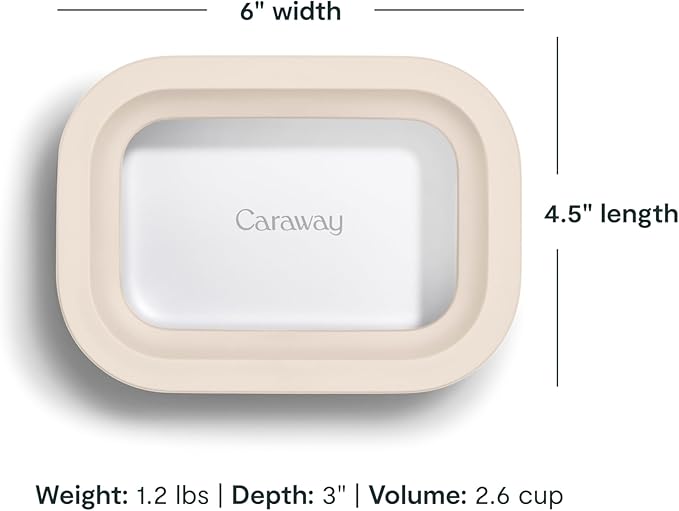 Caraway 6pc Glass Food Storage Set - 2.6 Cup Storage Containers For Food (6) - Non-Toxic Ceramic-Coated Glass - Air Release Technology - Compact & Stackable Design - Cream