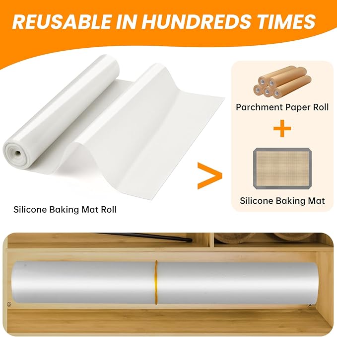 Silicone Baking Mat Roll -Non-Stick Dough Rolling Mat, Food Grade Pastry Baking Mat, Non-slip Silicone Kitchen Counter Mat, Reusable Air Fryer Mat, Washable Oil-Proof Refrigerator Liners