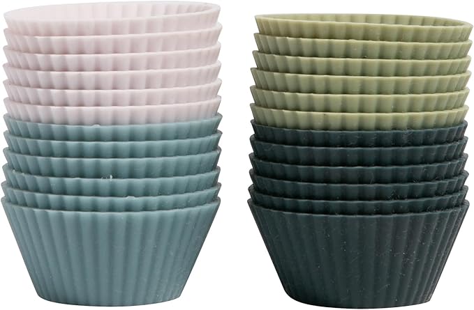 The Silicone Kitchen Reusable Mini Silicone Baking Cup, Non-Toxic, BPA Free, Dishwasher Safe, Mini, 24 Pack, White Blue Green