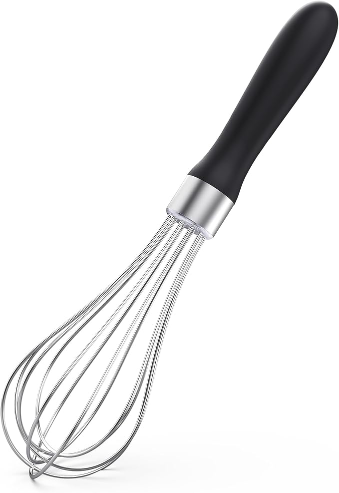 U-Taste 9" Small Egg Whisk: 18/10 Stainless Steel Kitchen Cooking Wire Balloon Wisk, Heavy Duty Metal Beater Stirrer, Manual Baking Tool with 6 Flex Wires for Hand Mixing, Blending Sauce (Black)