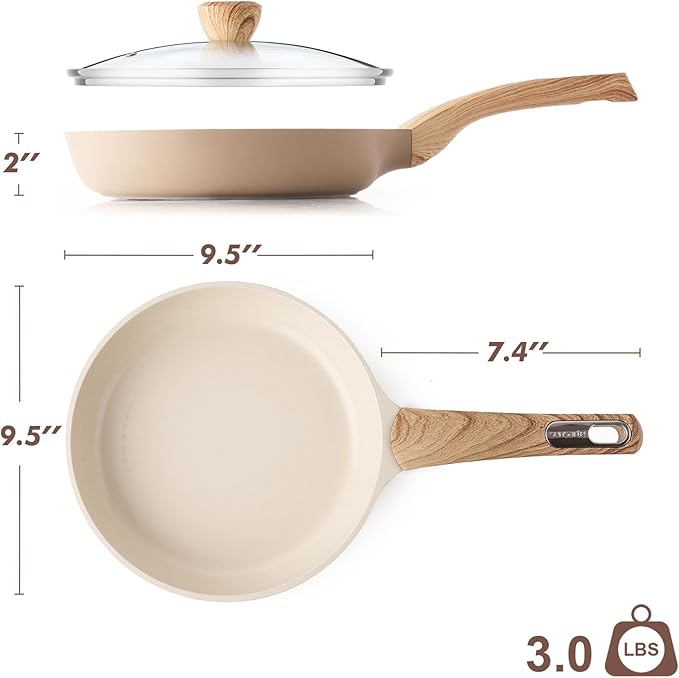 SENSARTE Ceramic Nonstick Frying Pan Skillet with Lid 9.5Inch Non Stick Egg Pan Omelette Pans, Non-toxic Kitchen Cooking Chef's Pan, Free of Intentionally Added PFAS/PTFE/PFOA, Induction Compatible