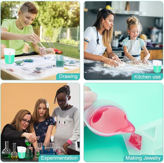 6 PCS Silicone Cup Set, 500ml, 250ml and 125ml for Epoxy Silicone Measuring Cups, Non-Stick Mixing Cups, Casting Molds, Jewelry Making, Silicone Measuring Cups with Marking Ounces/ml