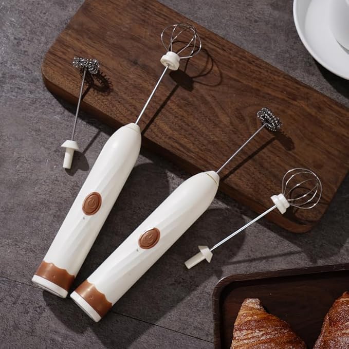 Milk Frother Handheld Rechargeable,Hand Mixer Electric Whisk with 2 Speeds,Drink Mixer Coffee Frother With 2 Stainless Steel Whisks for Coffee, Matcha, Lattes, Cappuccino,Egg,No Stand,Brown