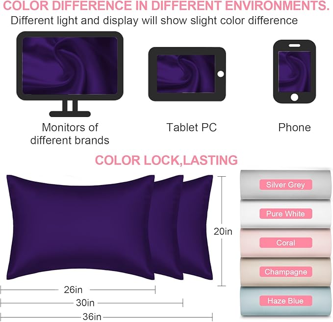 Mulberry Silk Pillow Cases 2 Pack King Size 20x36 Inches with Hidden Zipper, Ultra Smooth and Soft Breathable Cooling Silk Satin Pillowcase Set of 2, Better for Hair and Skin, Gifts for Women Men