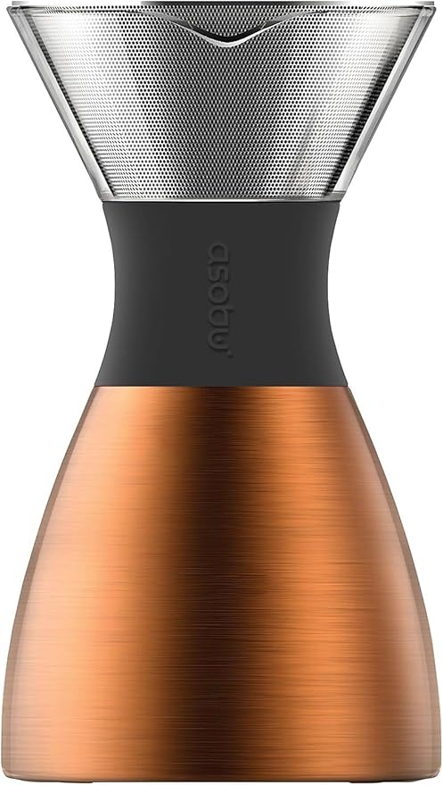 asobu Insulated Pour Over Coffee Maker (32 oz.) Double-Wall Vacuum, Stainless-Steel Filter and Take on the Go Carafe (Copper)